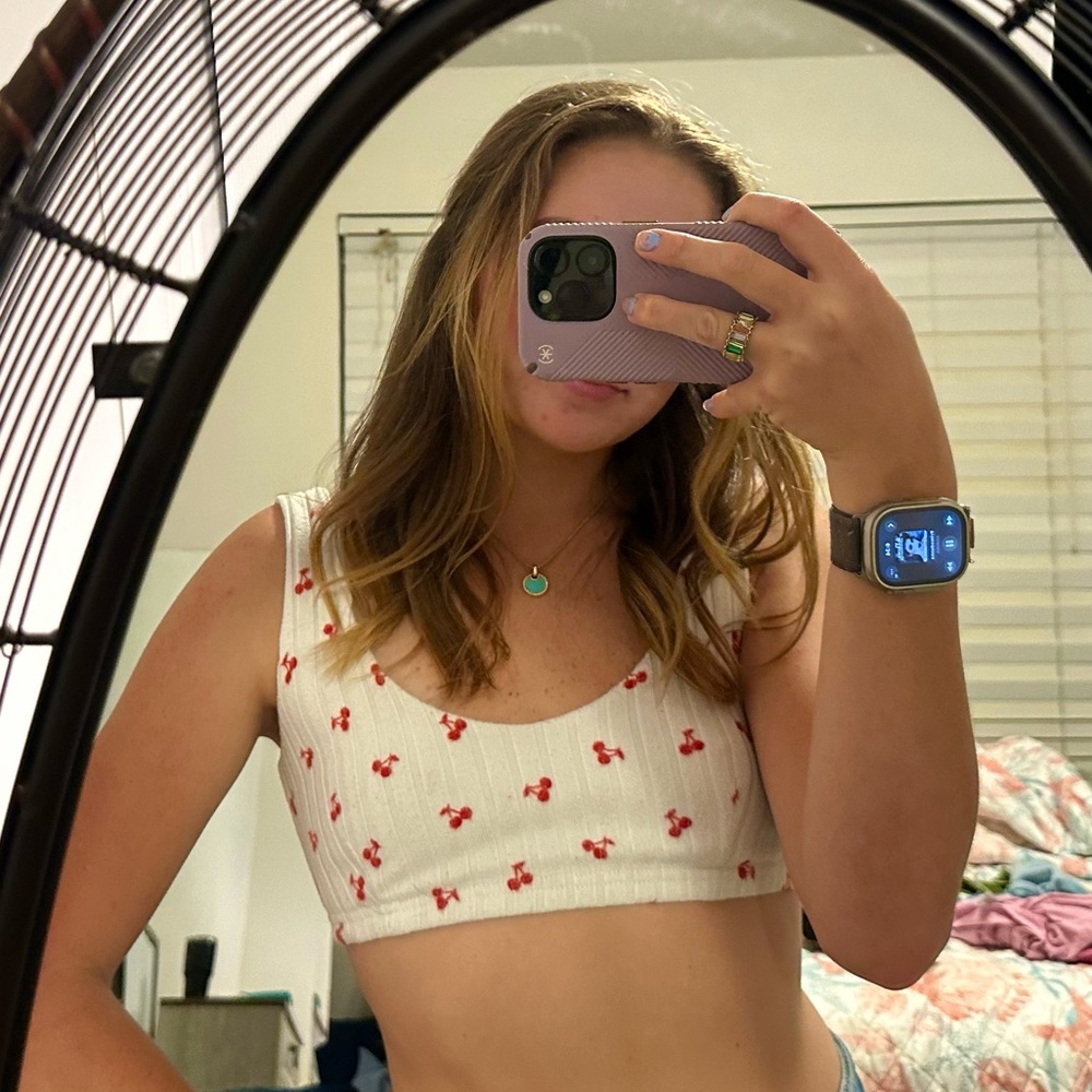 Forever 21 Women’s Cherry Print Lounge Cropped Bra Tank Top Small
